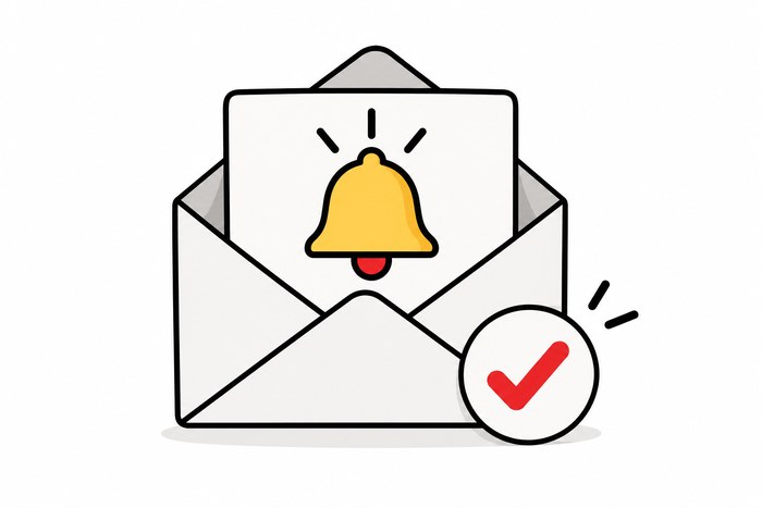 An envelope with a notification bell and a checkmark